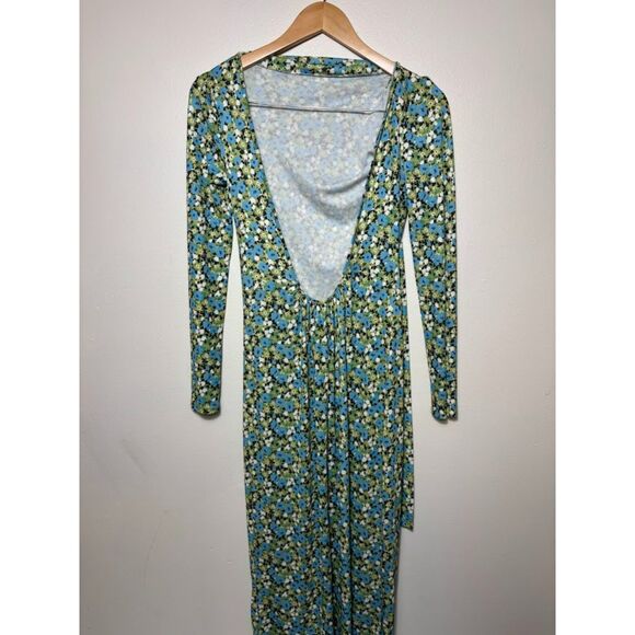Zara Dress Women's sz Medium Green Blue Floral Open Back Scarf Blogger Favorite - Picture 5 of 5